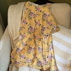 Rare Editions Yellow Floral Tiered Dress with Pink Roses